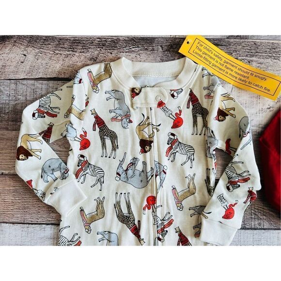NWT Amazon Essentials Giraffe‎ Zoo Animals Cotton  Zipper Footies(2) 18 months - Picture 2 of 16